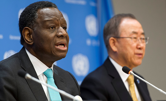 UNFPA Executive Director Dr. Babatunde Osotimehin and United Nations Secretary-General Ban Ki-moon at the launch of ICPD Beyond 2014 Global Report.