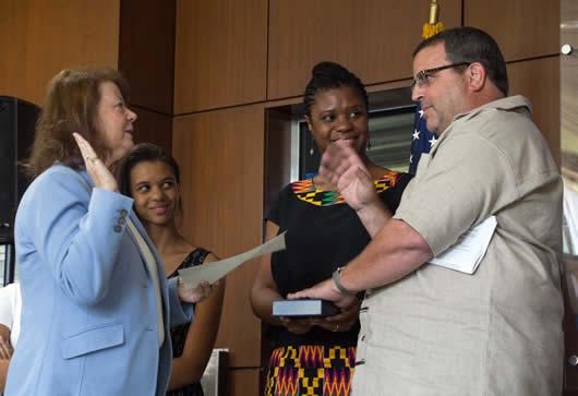 Karas being sworn in